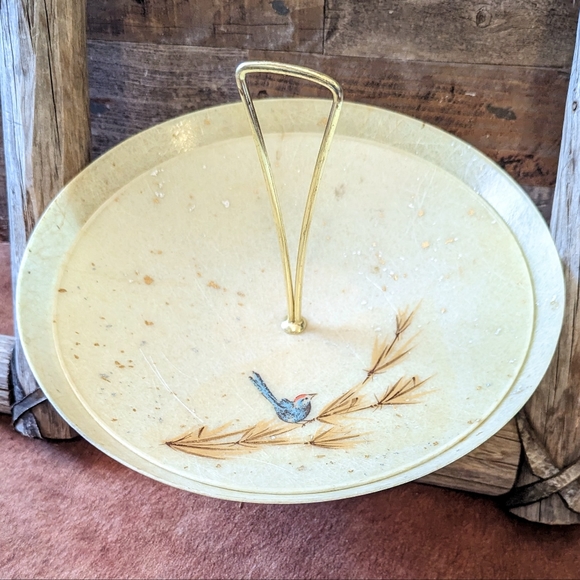 Vintage Mid Century Two Tiered Fiberglass 2 Bowl Set W Bird - Picture 4 of 14